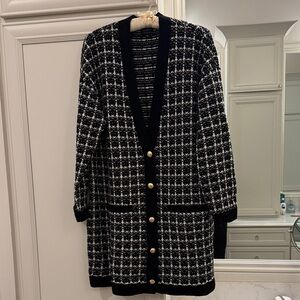 Black and White Talbots Merino Wool Long Cardigan with Gold Buttons